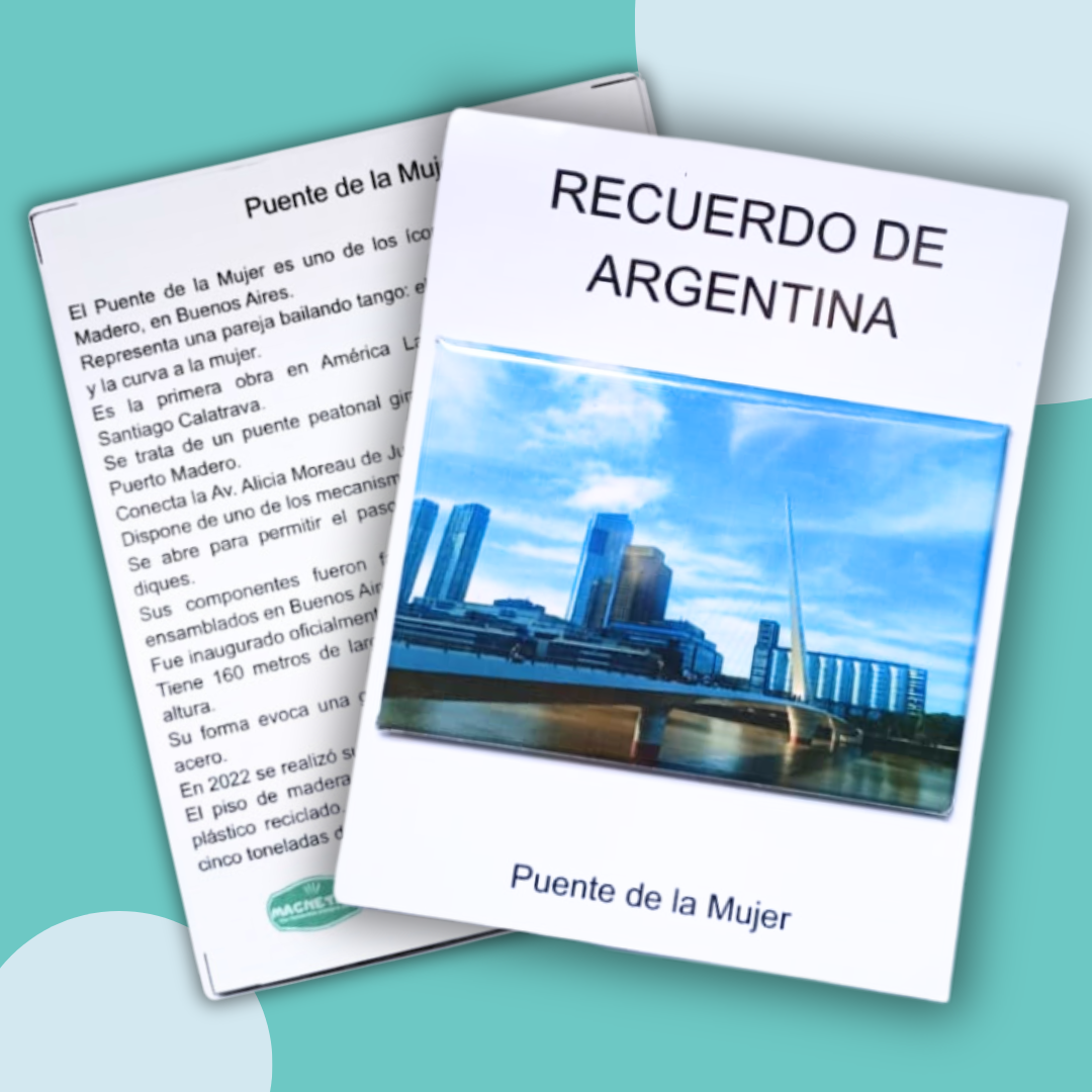 Tarjeta de fotoimán turístico con información del destino